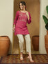 Janasya Women's Magenta Pink Rayon Embroidered Straight Short Kurti
